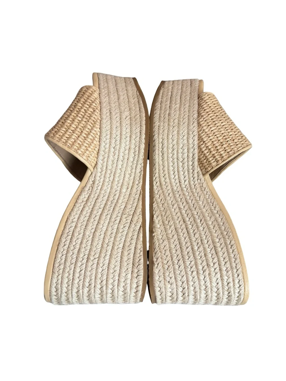 Veronica Beard Cream Woven Raffia Espadrille Wedge Sandals Slide Size 7 Women's